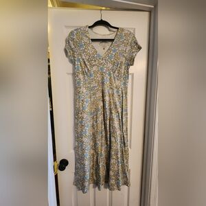 Sahalie V-Neck Top with Blue and Brown Floral Pattern